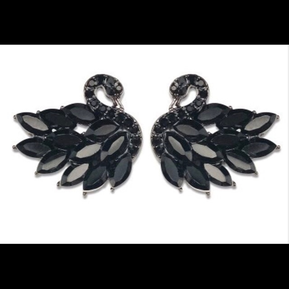 Black swan crystal stud shiny sparkly earrings